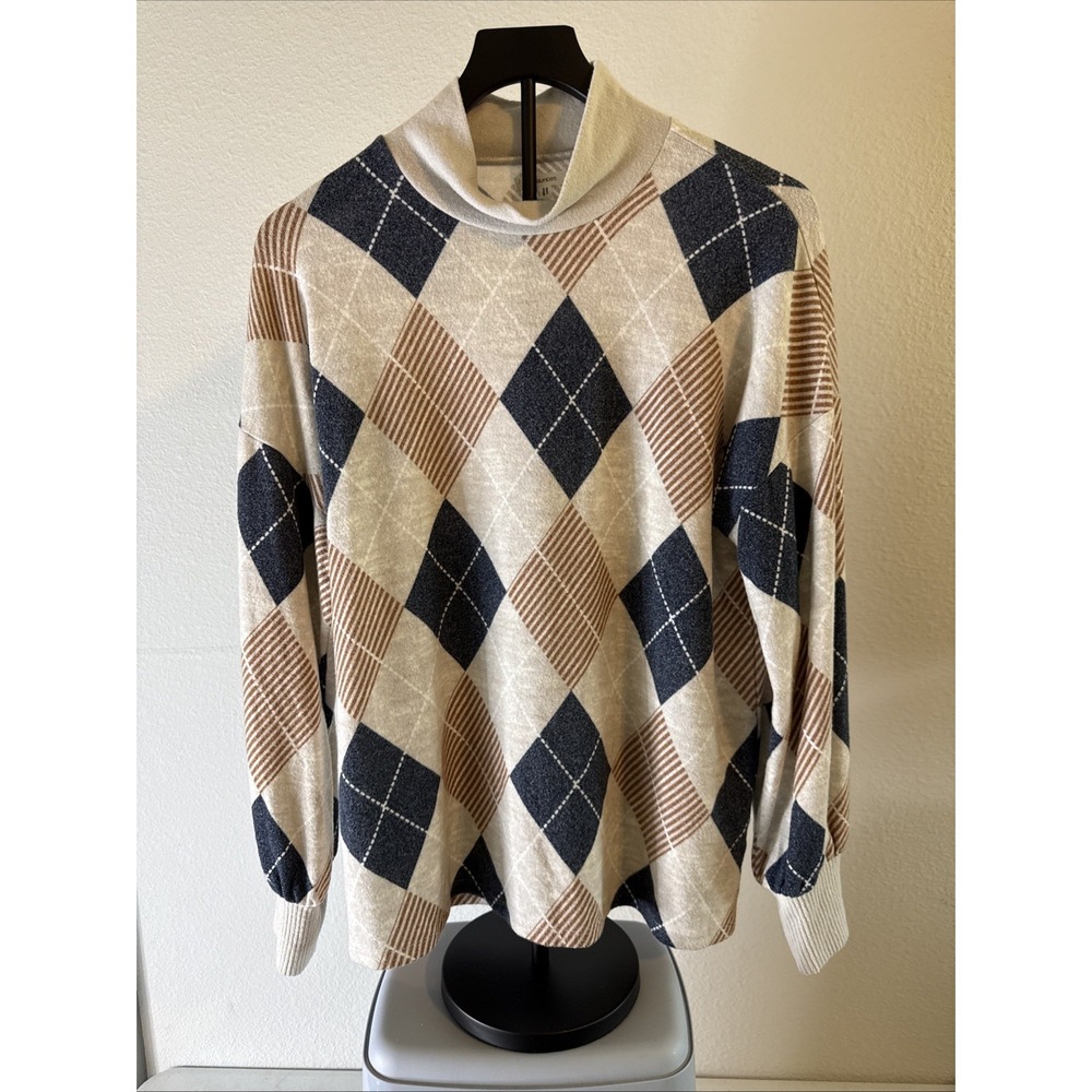 MAURICES Women's Argyle Multicolored Mock‎ NeckSweater Size L
